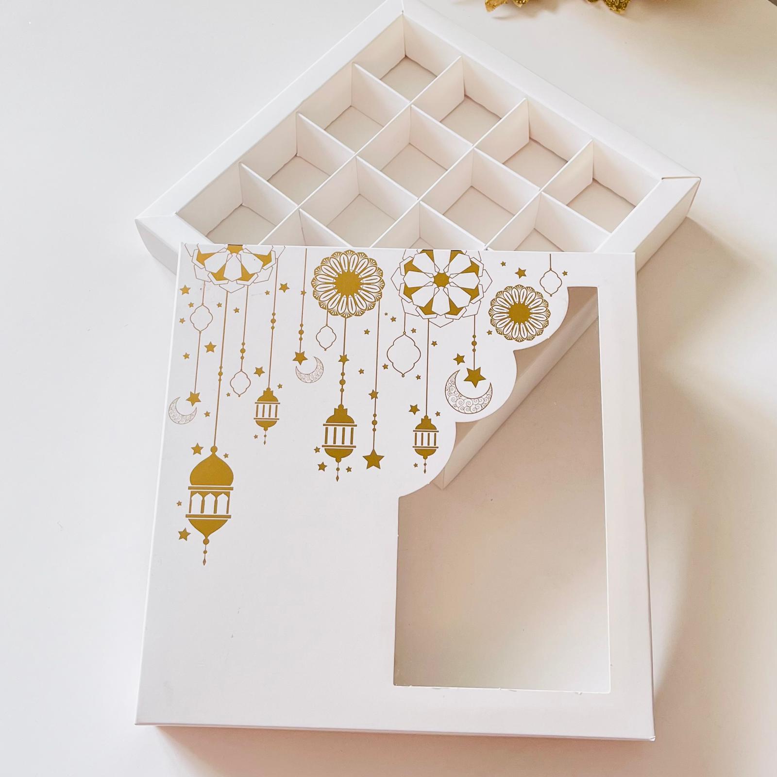 16 Bölmeli Bonbon Çikolata Kutusu Gold Yaldız Ramazan Temalı — galeri görseli