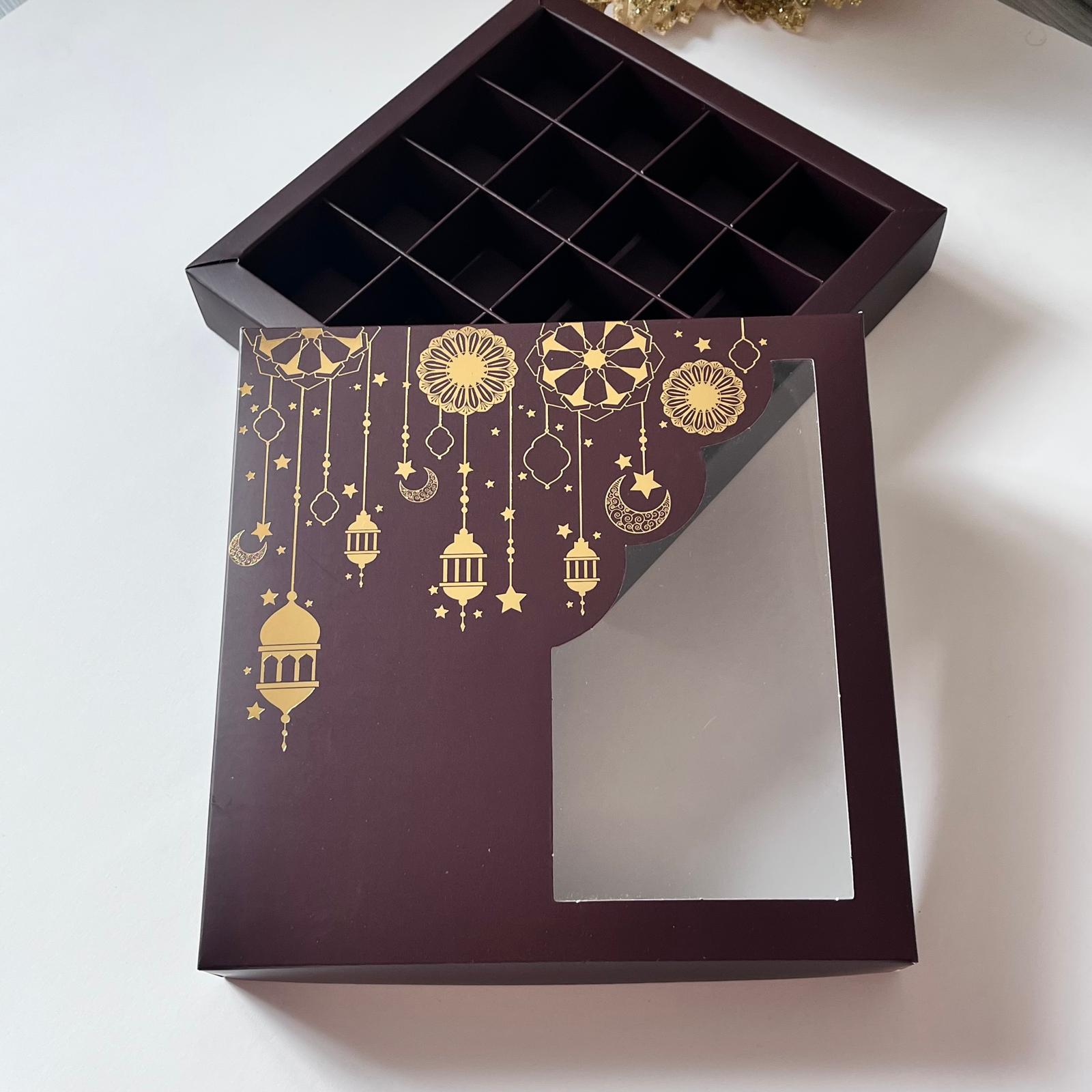 16 Bölmeli Çikolata Kutusu Gold Yaldız Ramazan Temalı-Madlen Uyumlu — galeri görseli