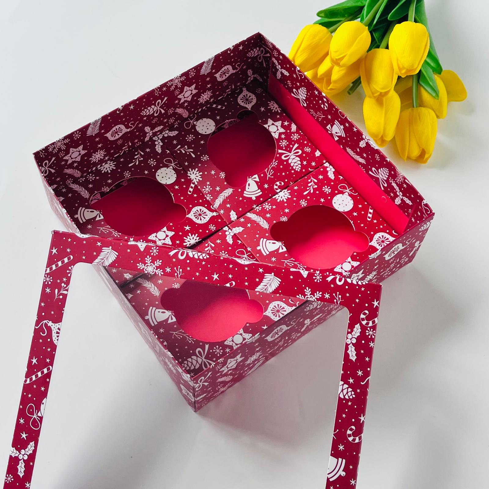 21x21x8 Pencereli Cupcake Kutusu 4 Bölmeli — galeri görseli
