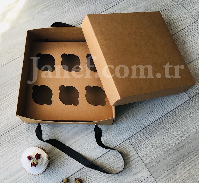25x25x10 Karton Cupcake Taşıma Kutusu 6'lı — galeri görseli