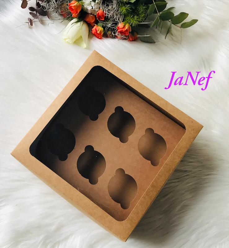 25x25x10 Pencereli Cupcake Kutusu 6 Bölmeli — galeri görseli