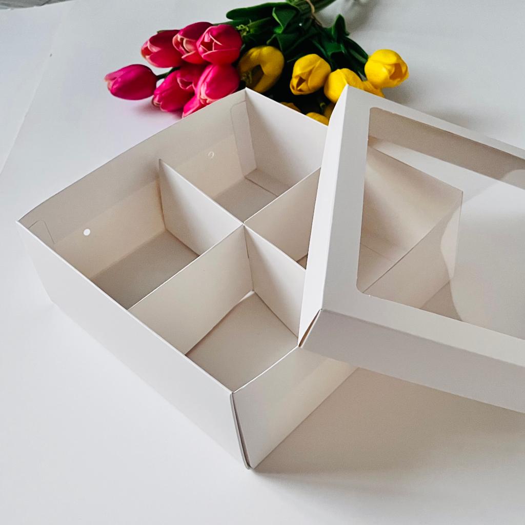 25x25x10 Pencereli Karton Kutu-4 Bölmeli — galeri görseli