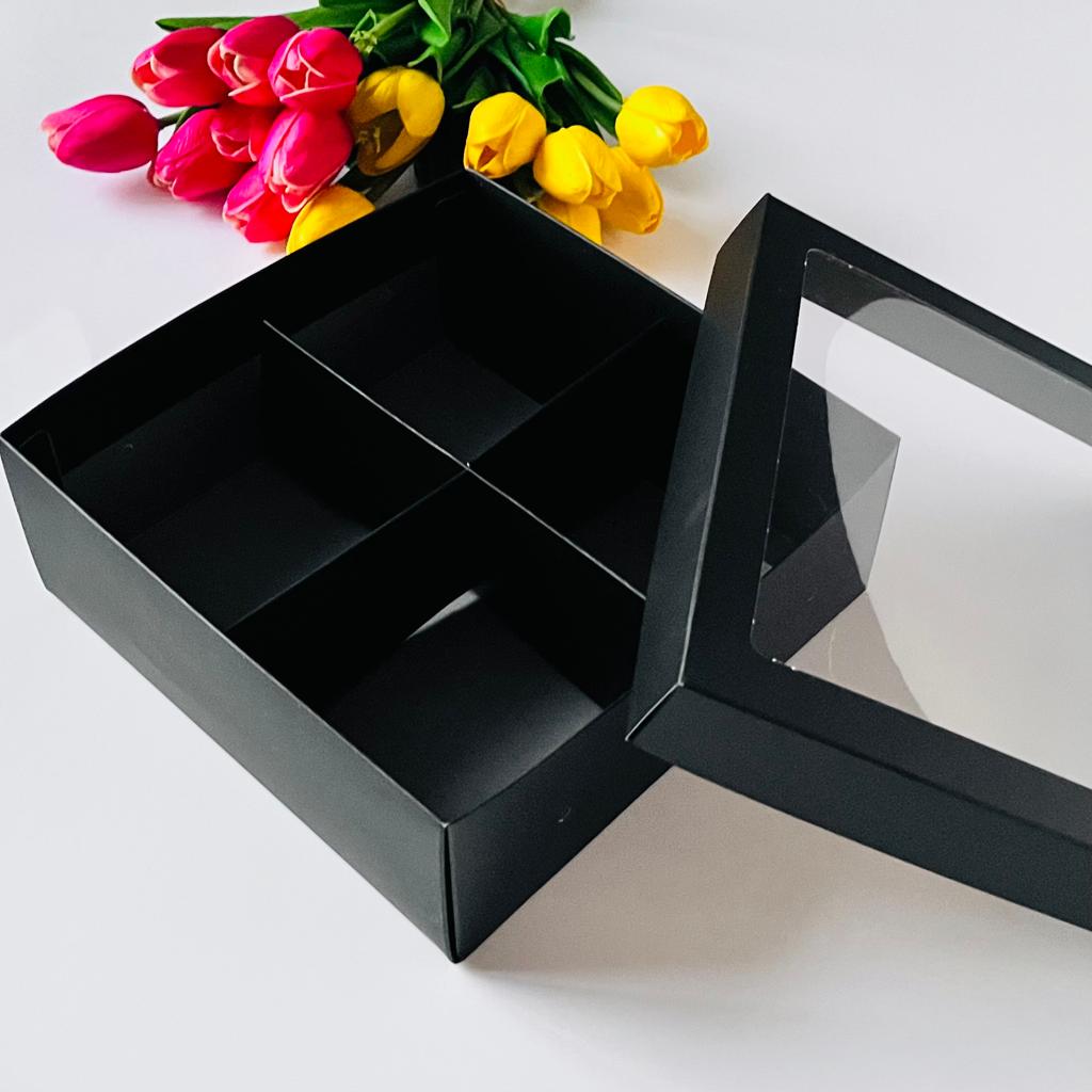 25x25x10 Pencereli Karton Kutu-4 Bölmeli — galeri görseli
