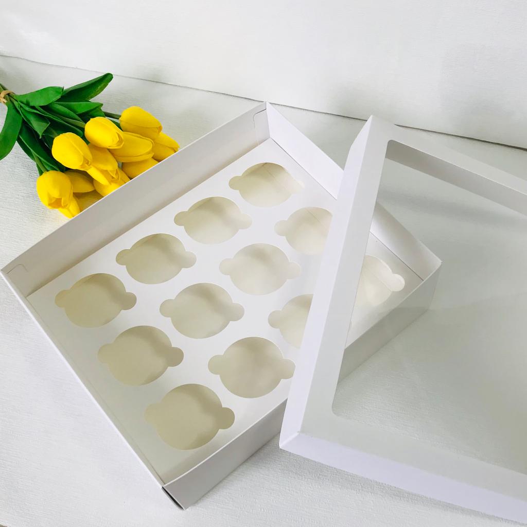 25x30x9 Pencereli Cupcake Kutusu 12'li — galeri görseli