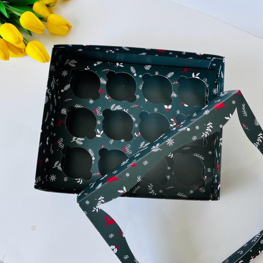25x30x9 Pencereli Cupcake Kutusu 12'li — galeri görseli