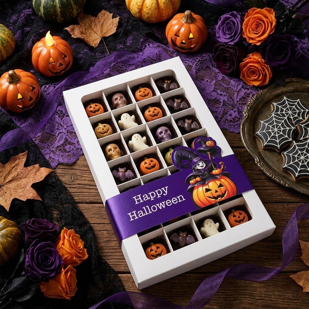 28 Bölmeli Pencereli Bonbon Çikolata Kutusu-Halloween Şeritli — ürün görseli