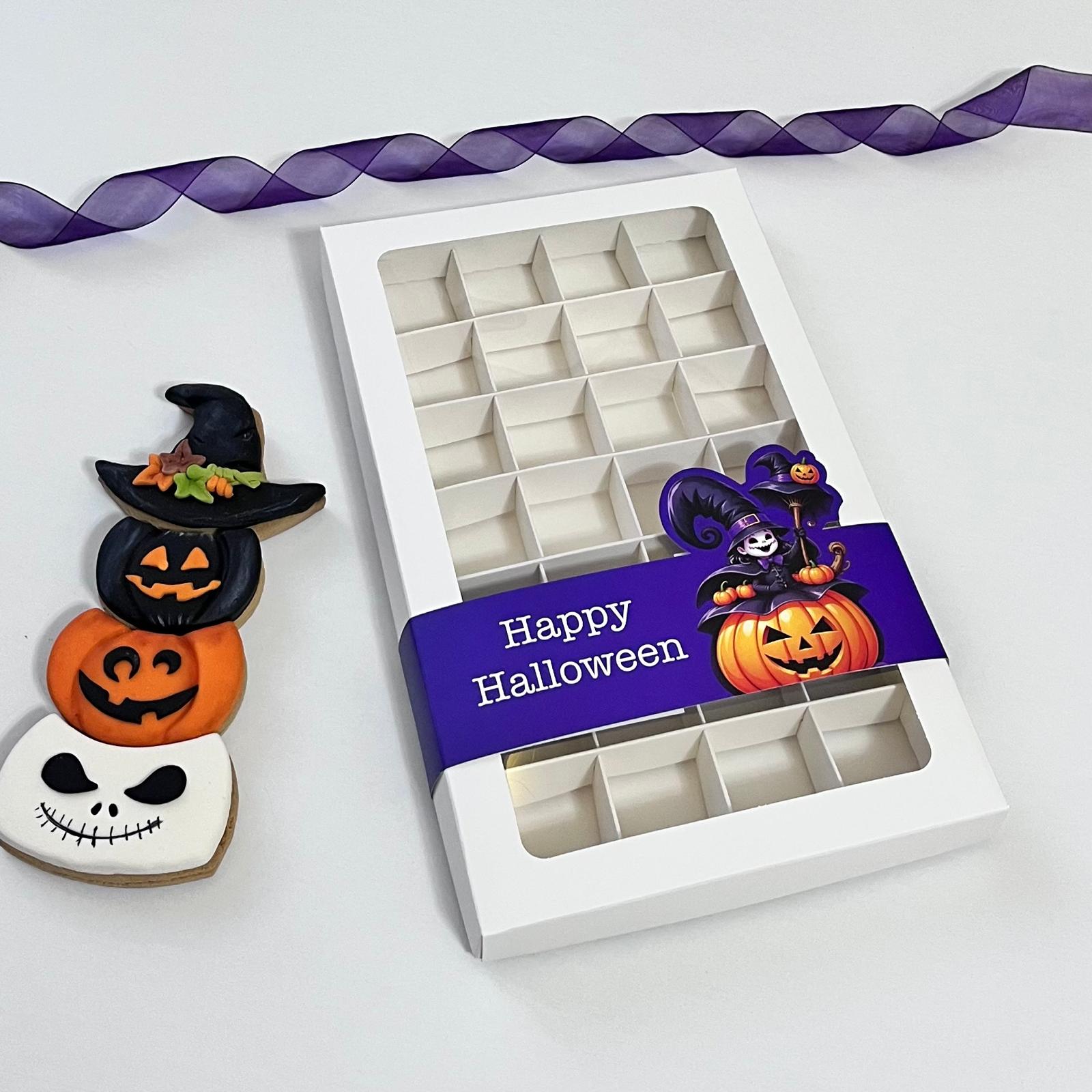28 Bölmeli Pencereli Bonbon Çikolata Kutusu-Halloween Şeritli — galeri görseli