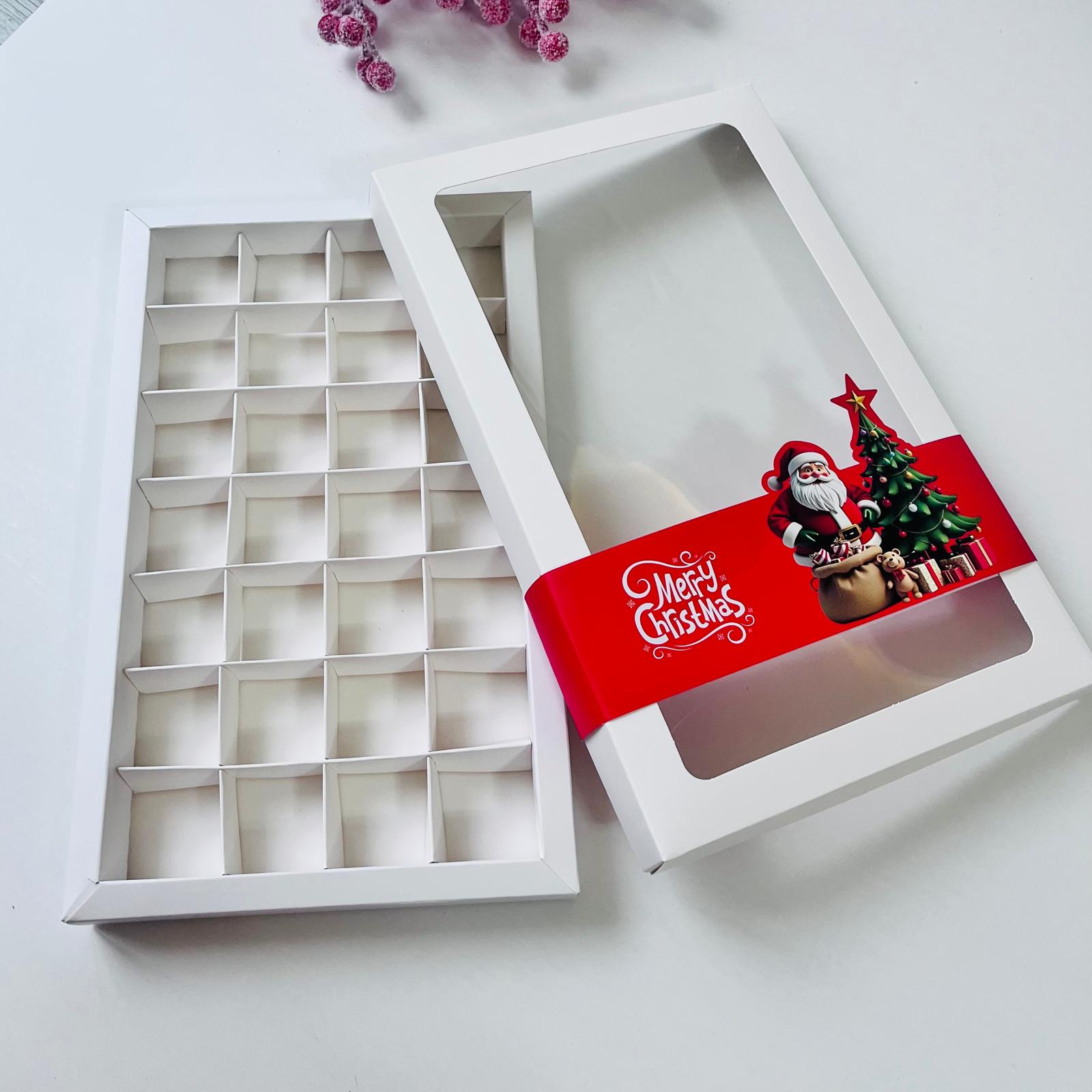 28 Bölmeli Pencereli Bonbon Çikolata Kutusu-Yılbaşı Şeritli Noel Baba — galeri görseli