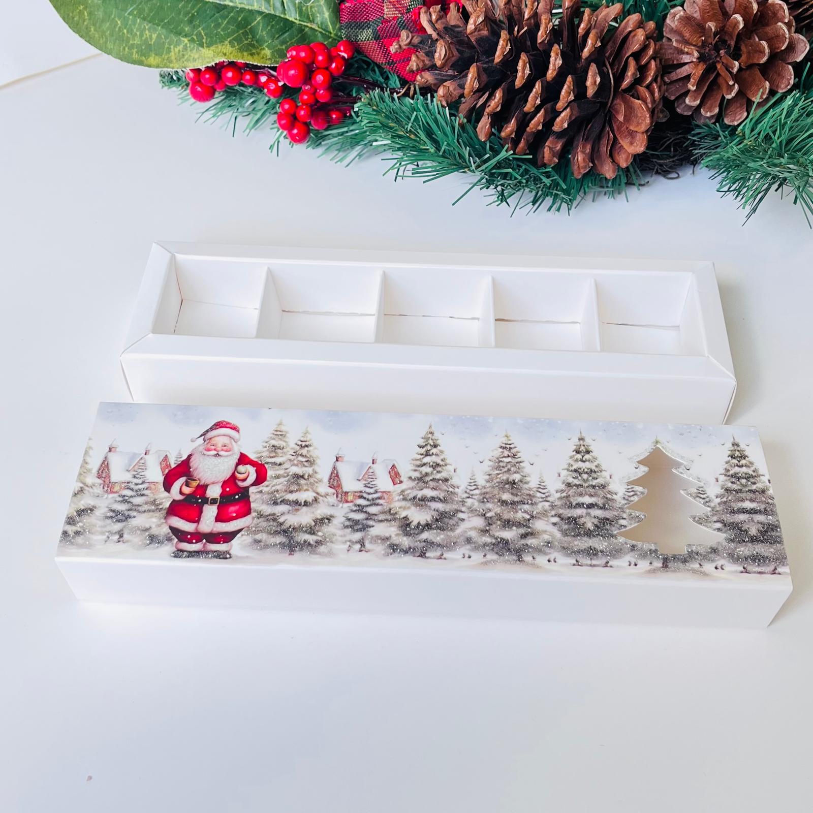 5 Bölmeli Karton Sürgülü Çikolata Kutusu-Simli Noel Baba — ürün görseli
